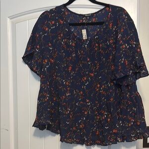 Madewell Navy Floral Blouse